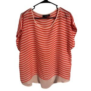 ana A New Approach Orange White Striped Chiffon Scoop Neck Blouse XL